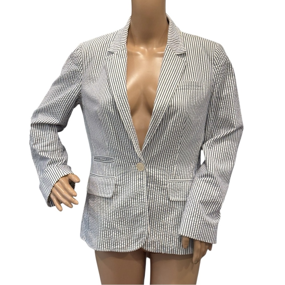 J. Crew White and Blue Pen Stripe Cotton Blazer Size S